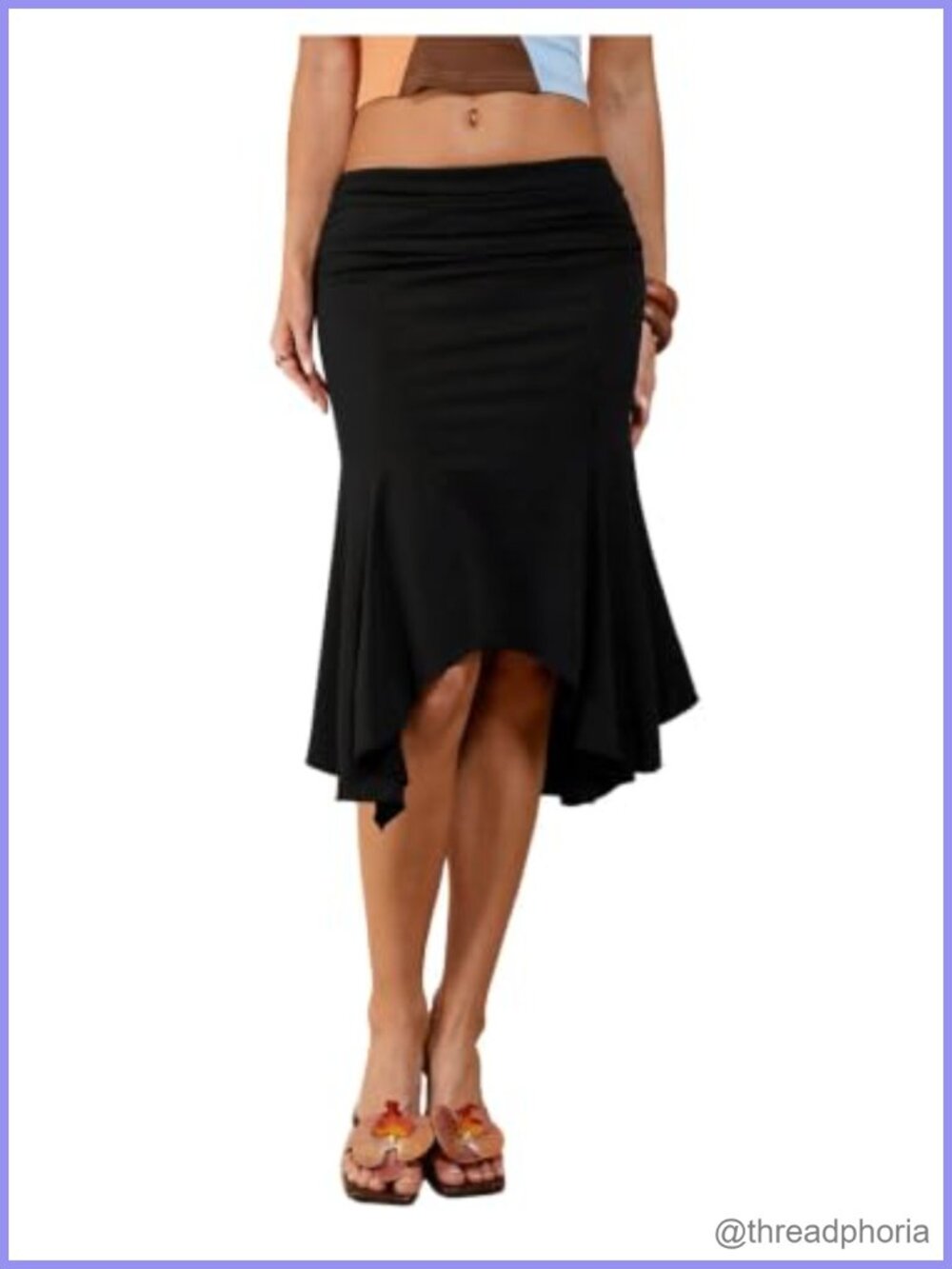 Women's Y2K Summer Asymmetrical Ruffle Hem Midi Skirt Ruched Waist